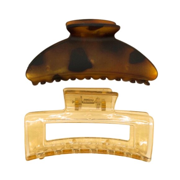 Set of 2 Hair Claw Clips – Tortoise & Clear – Strong Grip – Perfect Holiday Gift - Picture 1 of 5